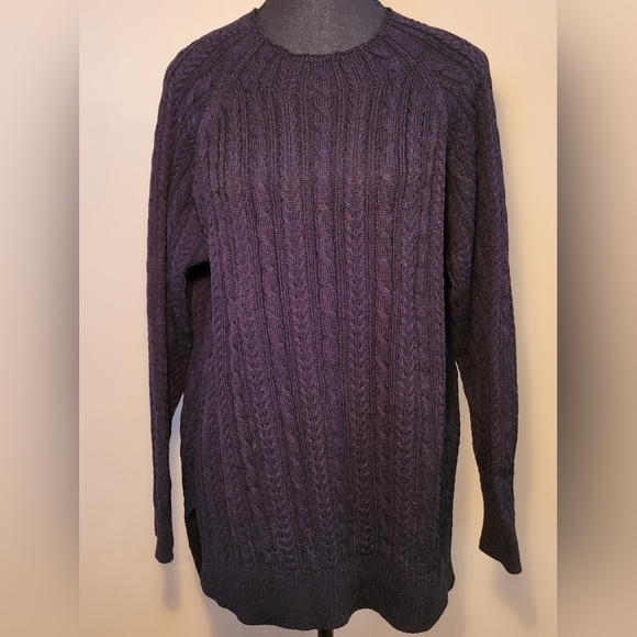 BLEU GRAY Navy Blue Cable Knit Crewneck Sweater, Size XL - Picture 5 of 13